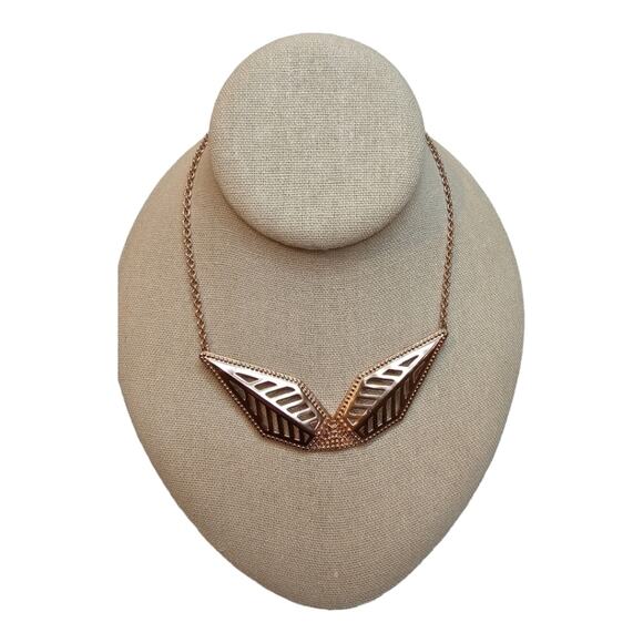 Rebecca Minkoff Rose Gold Plated Double Blade Chevron Style Necklace 17.5 - 18.5 - Picture 7 of 8